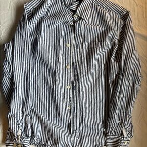 Banana Republic Navy and White Vertical Stripe Button-Down Shirt